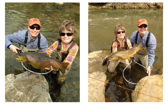 Tradd, holding two brown trout.